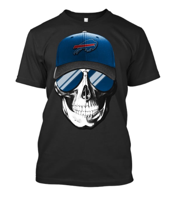 Buffalo Bills Skull With Blue Cap And Sunglasses Iconic T-Shirt