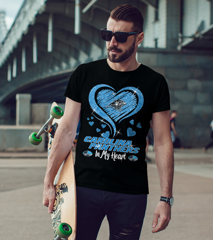 CAROLINA PANTHERS In My Heart Sparkling Blue Heart T-Shirt