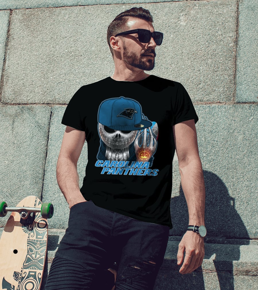 CAROLINA PANTHERS JACKSKULL WITH PUMPKIN AND CAP T-Shirt