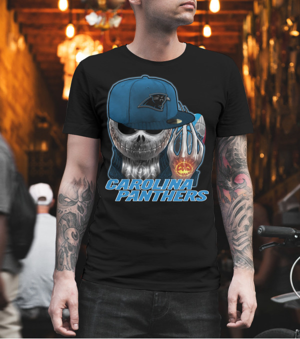 CAROLINA PANTHERS JACKSKULL WITH PUMPKIN AND CAP T-Shirt CAROLINA PANTHERS JACKSKULL WITH PUMPKIN AND CAP T-Shirt
