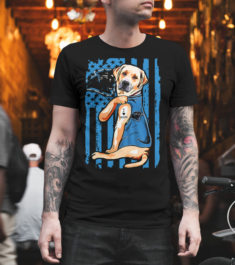 Labrador Retriever I Love Mom Proud Carolina Panthers Fan T-Shirt