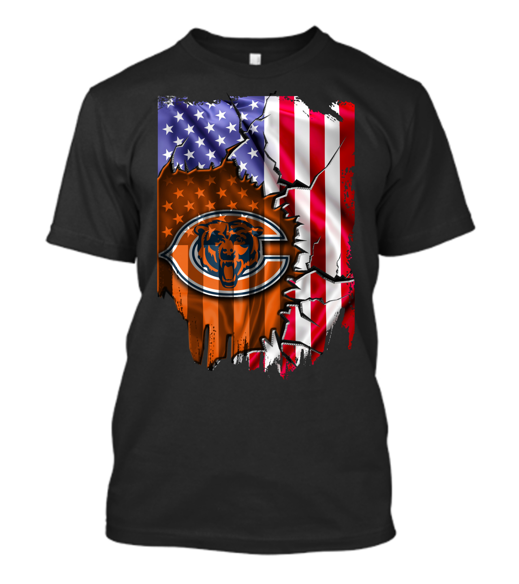 American Flag With Chicago Bears T-Shirt