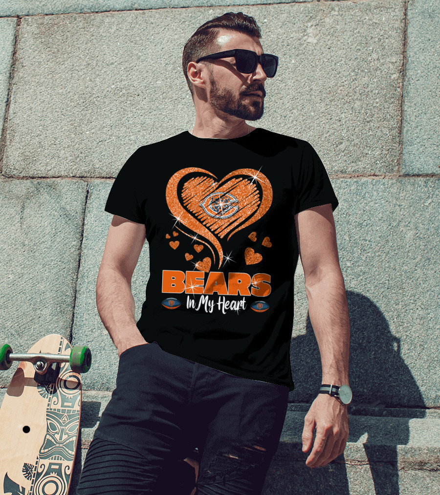 BEARS In My Heart Chicago Bears Sparkling Emblem T-Shirt