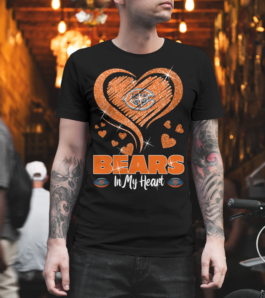 BEARS In My Heart Chicago Bears Sparkling Emblem T-Shirt