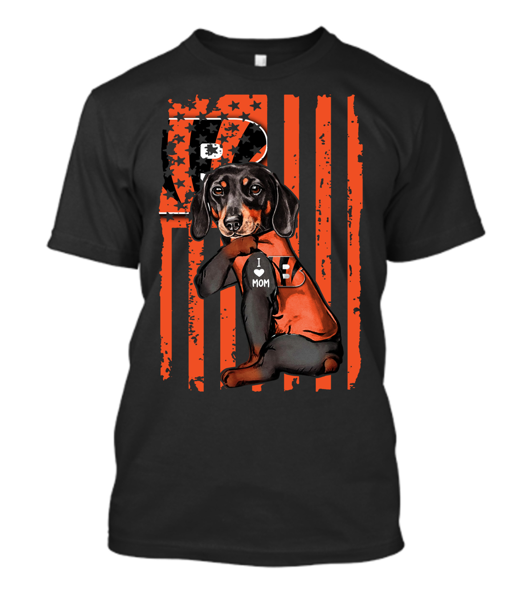 Dachshund I Love Mom Cincinnati Bengals Fan Gear T-Shirt