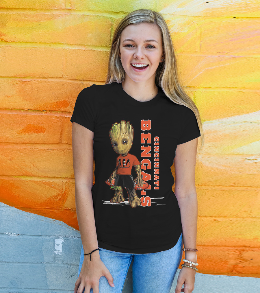 Groot Cincinnati Bengals Football Crossover Youthful Fan Edition T-Shirt