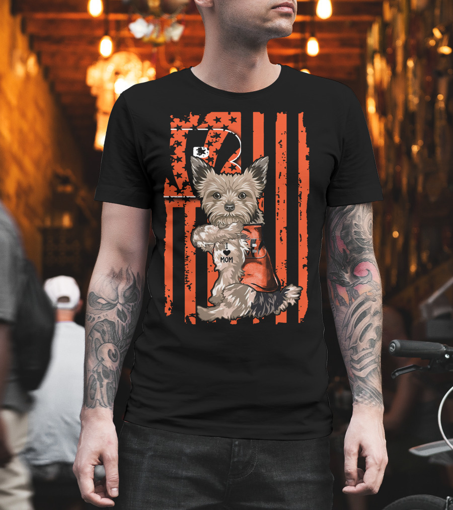Yorkshire Terrier I Love Mom Cincinnati Bengals Fan T-Shirt
