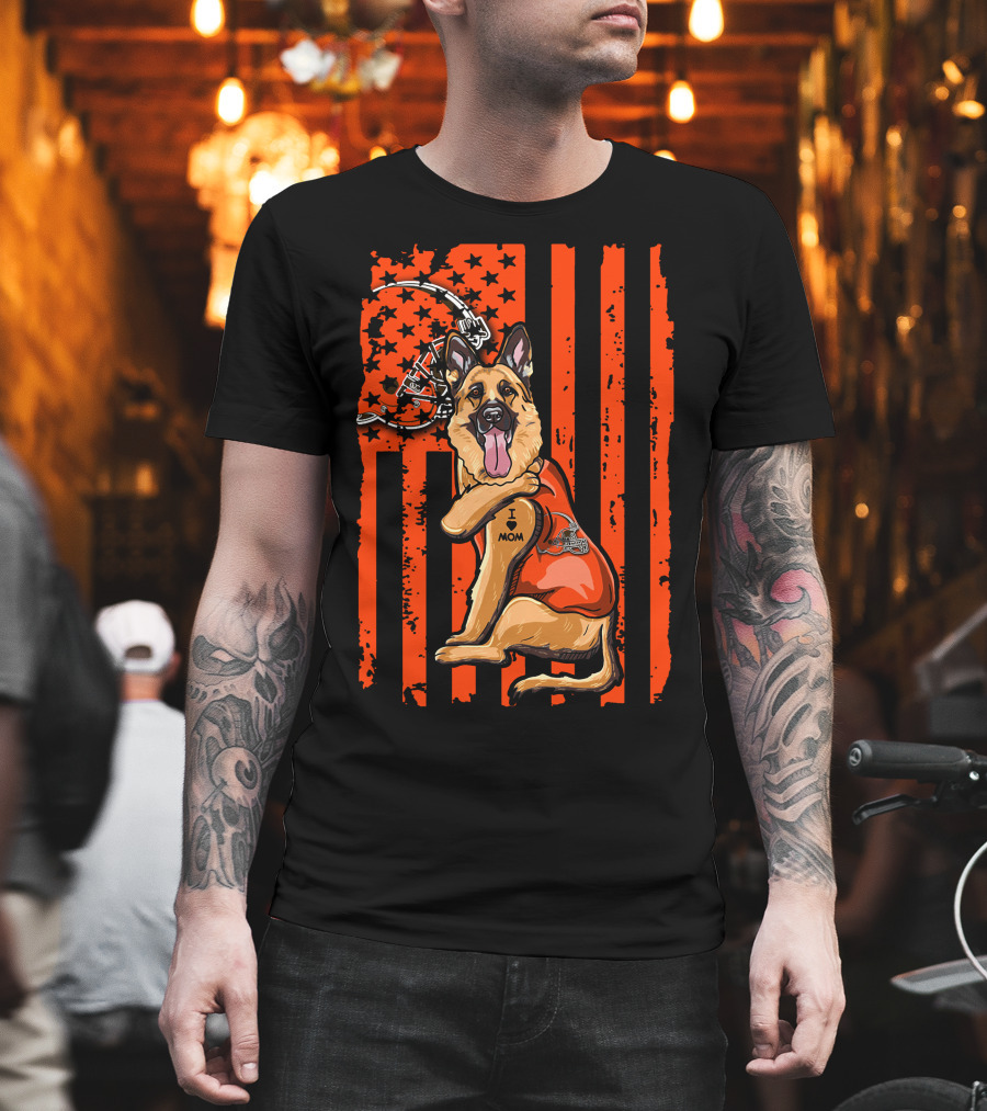 German Shepherd I Love Mom Cleveland Browns Football Flag T-Shirt