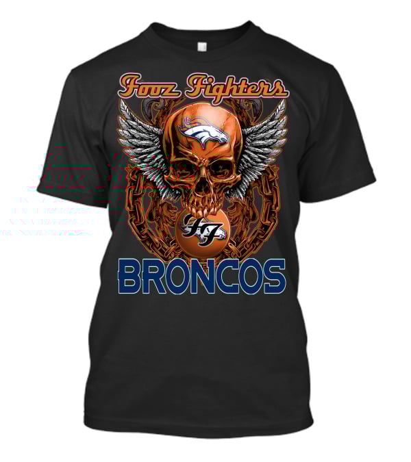 Foo Fighters Denver Broncos Skull Wings Chain Orange T-Shirt