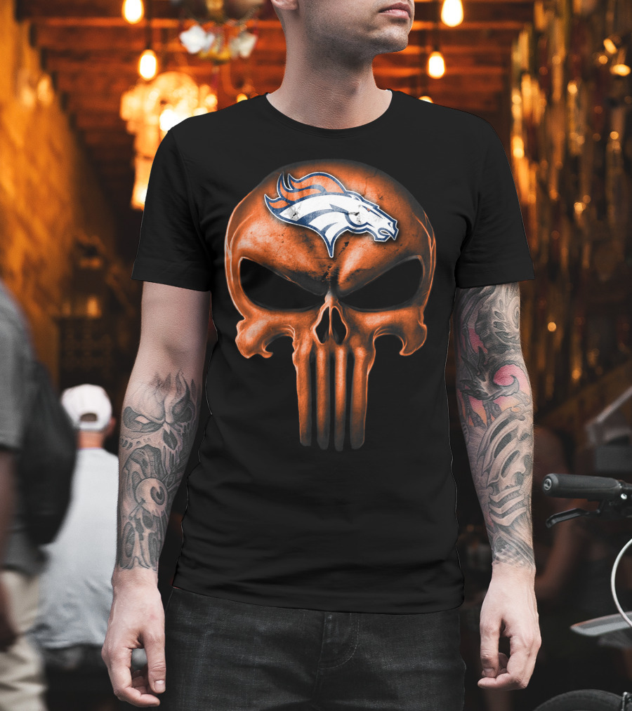 Skull Denver Broncos Logo Fusion T-Shirt