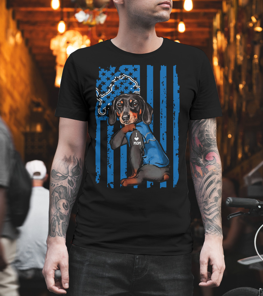 Dachshund I Love Mom Detroit Lions Fan T-Shirt