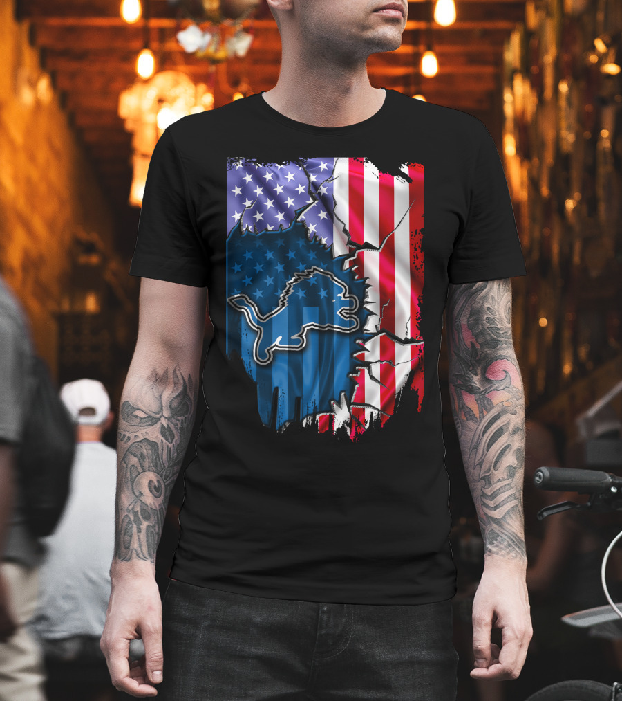 Flag Detroit Lions American Stars and Stripes Lion T-Shirt