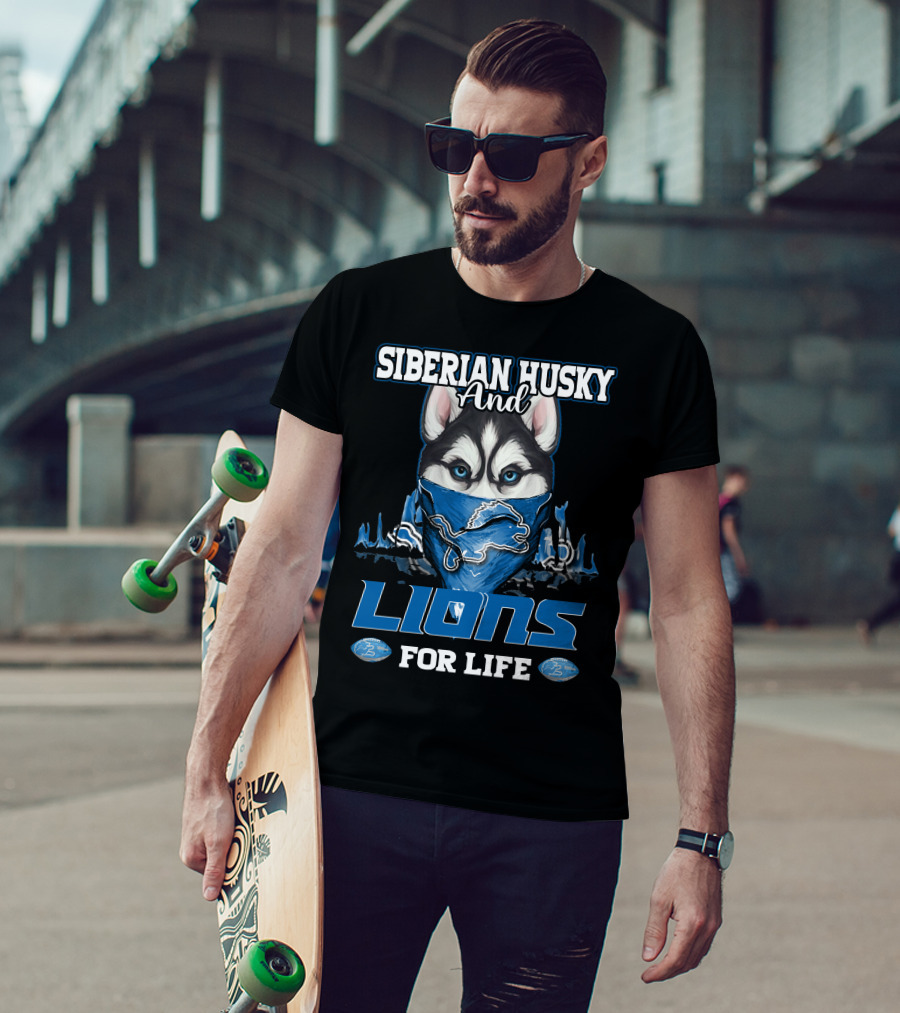 Siberian Husky And Lions For Life Detroit T-Shirt
