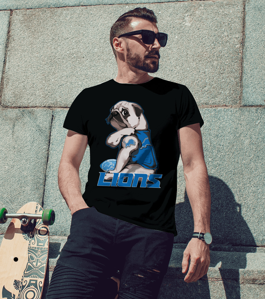 Pug Detroit Lions Football Fan Lifestyle T-Shirt