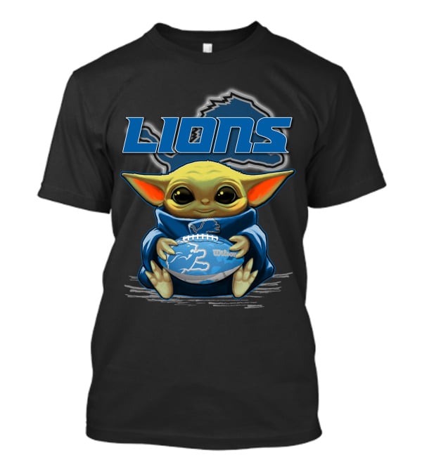 Lions Baby Yoda Holding Detroit Football Wilson T-Shirt