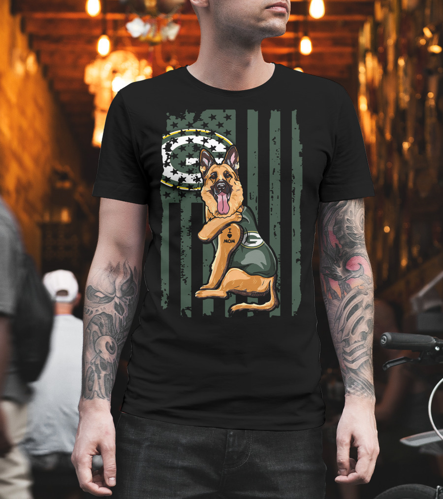 German Shepherd Green Bay Packers G Logo I Love Mom T-Shirt