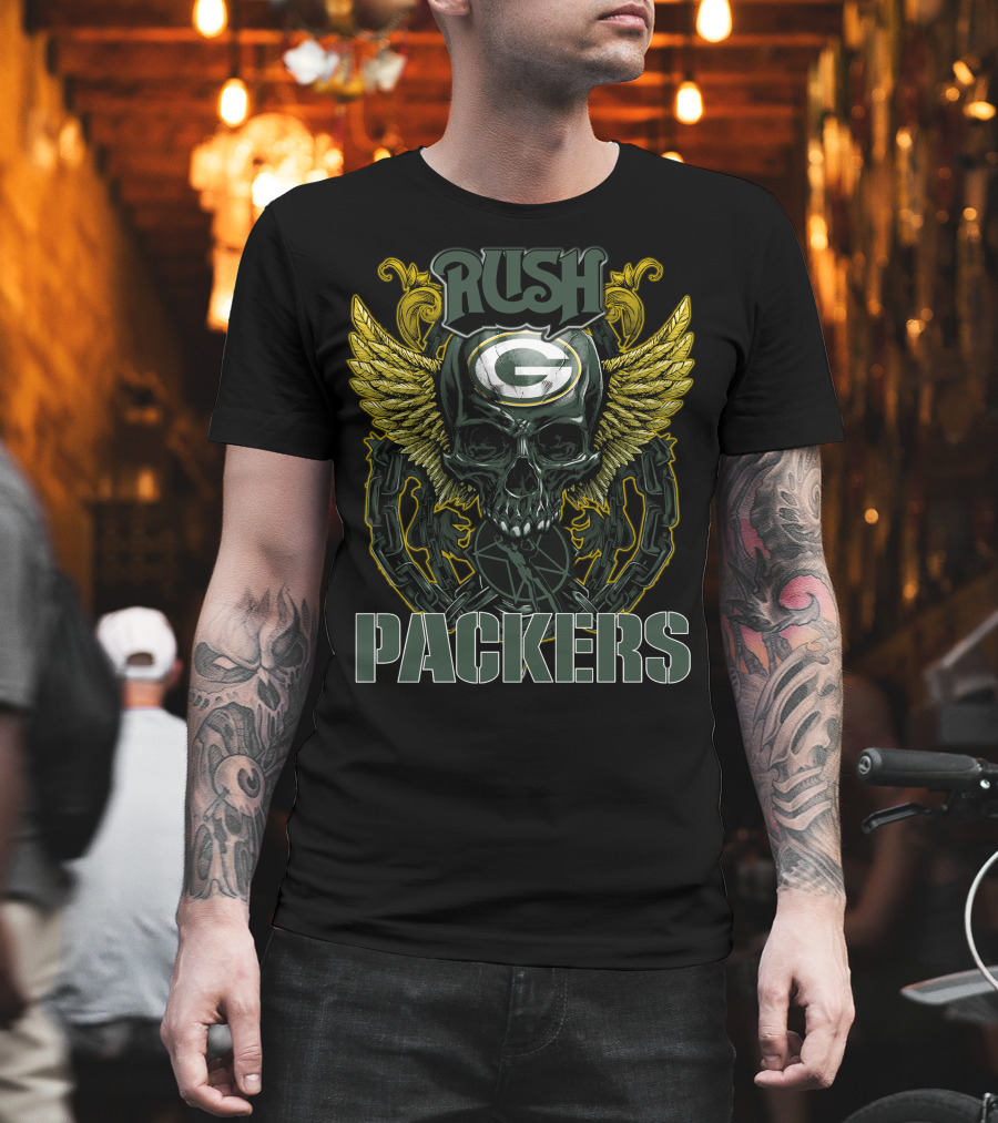 Rush Green Bay Packers Skull Wings Chain T-Shirt