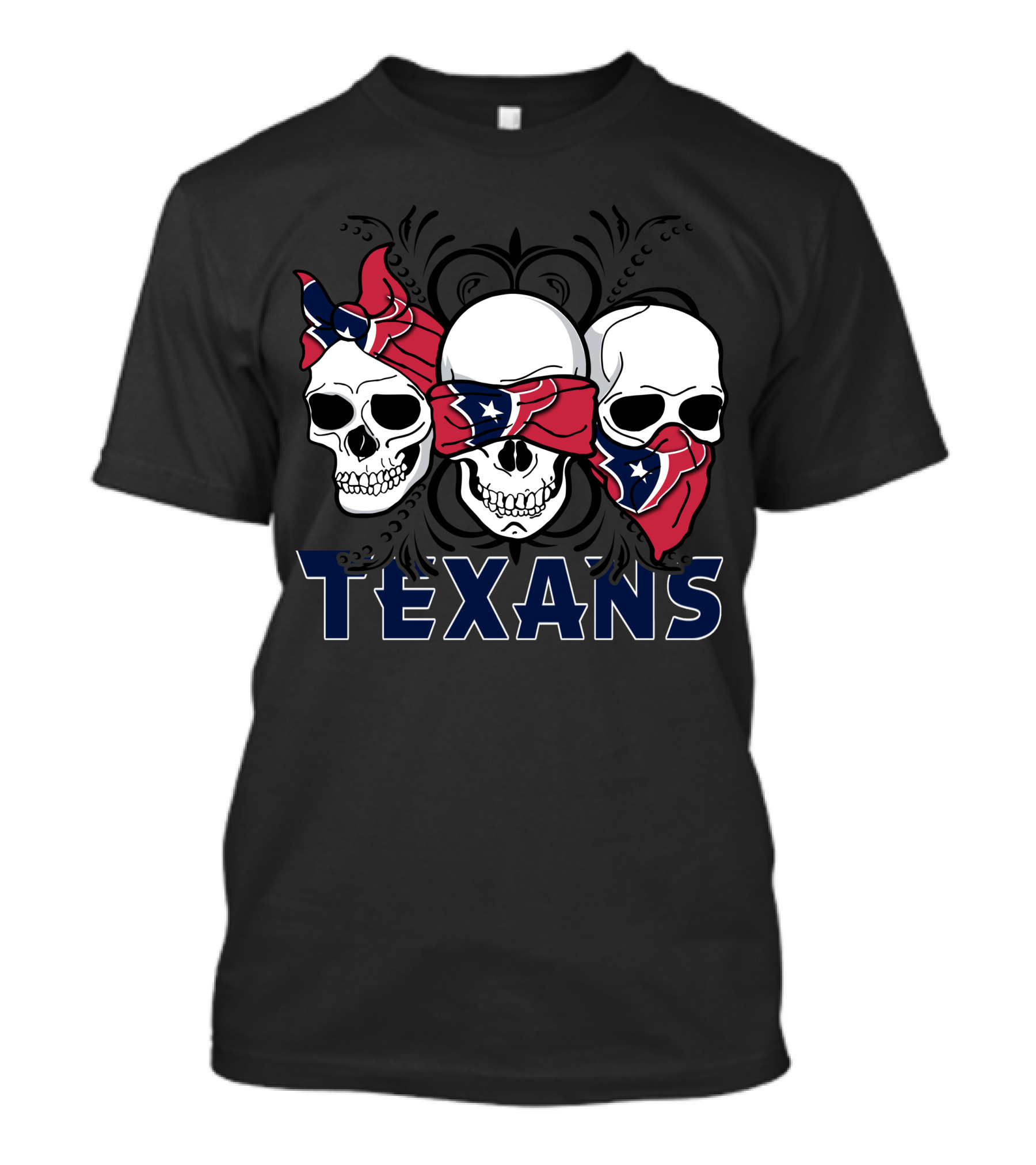 Texans Red White Blue Skull Bandana Trio T-Shirt