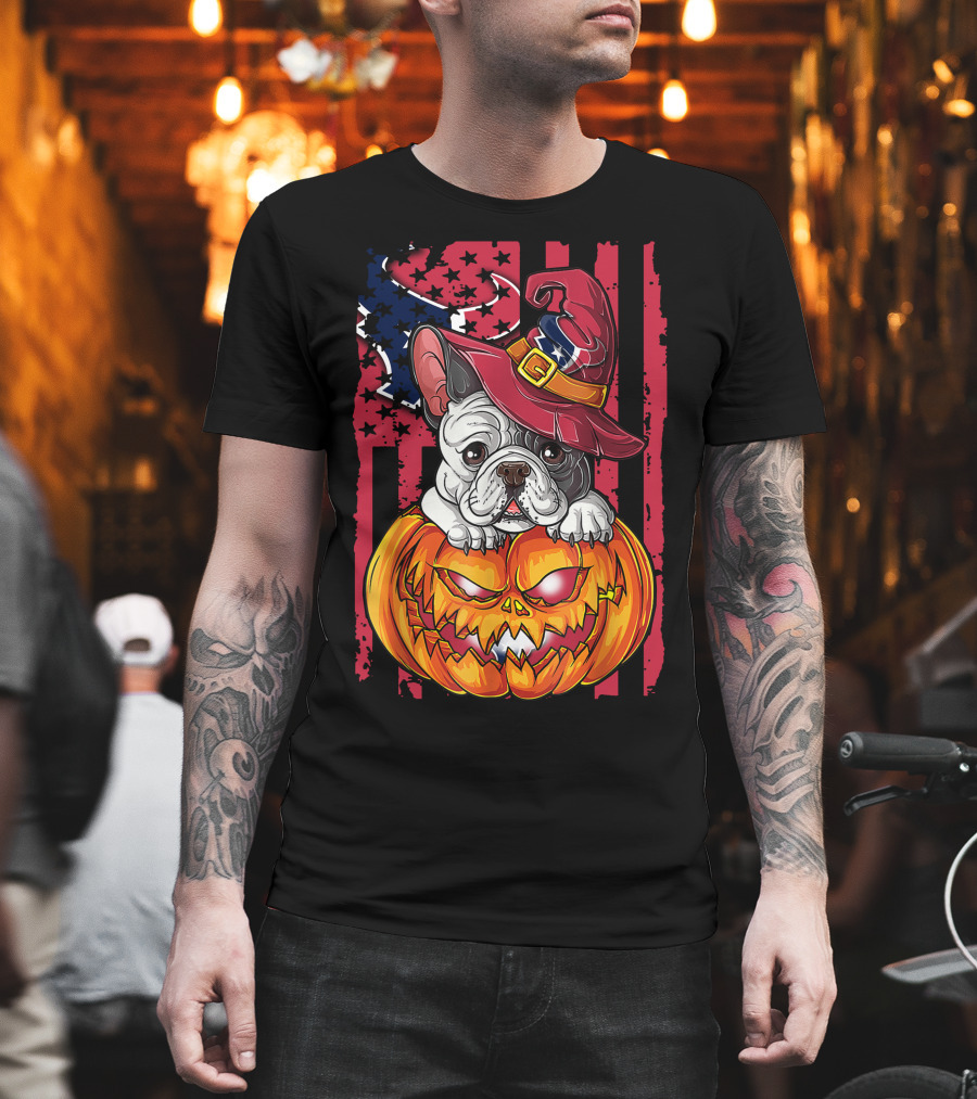 Hlw Bulldog Houston Texans Halloween Pumpkin Background T-Shirt