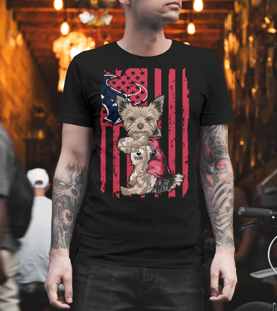 Yorkshire Terrier I Love Mom Houston Texans Flag T-Shirt