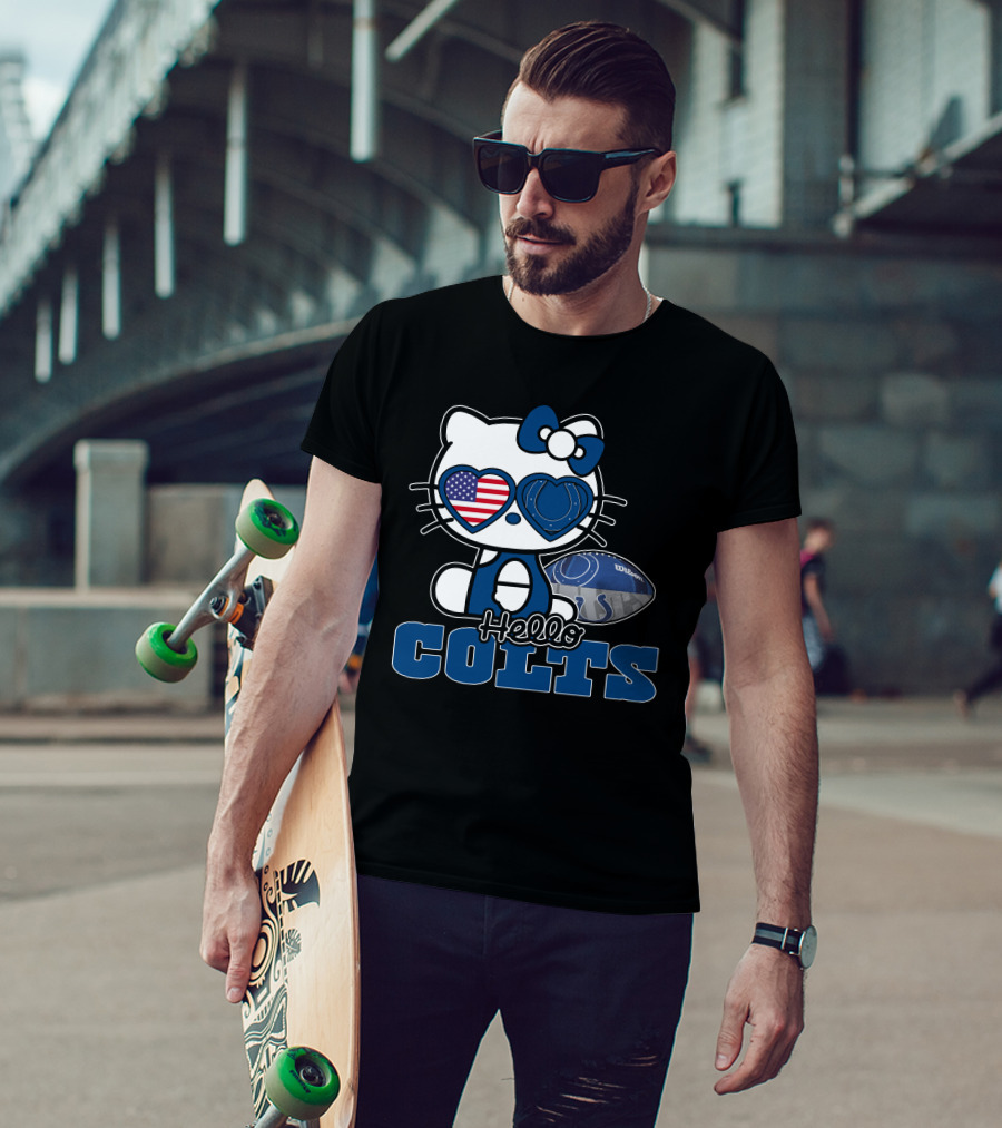 Hellokitty Colts Heart Glasses Football USA Flag T-Shirt