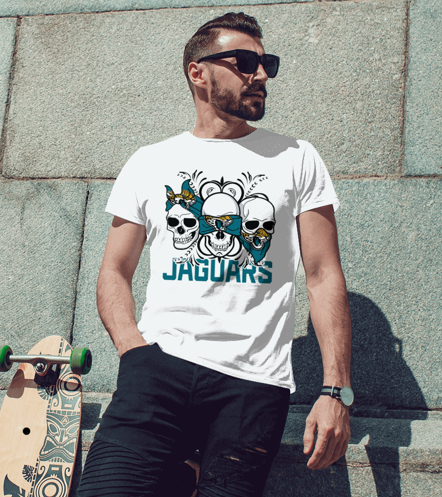 Jacksonville Jaguars Three Skull Teal Bandana T-Shirt
