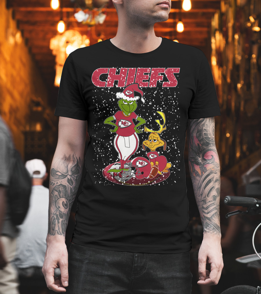 Grinch Chiefs Kansas City Christmas Snow Football T-Shirt