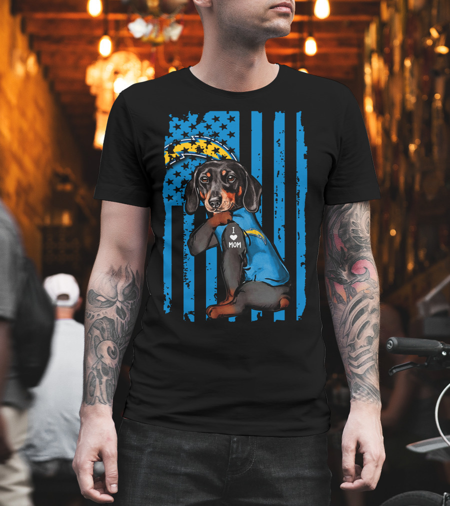 Dachshund I Love Mom Los Angeles Chargers T-Shirt