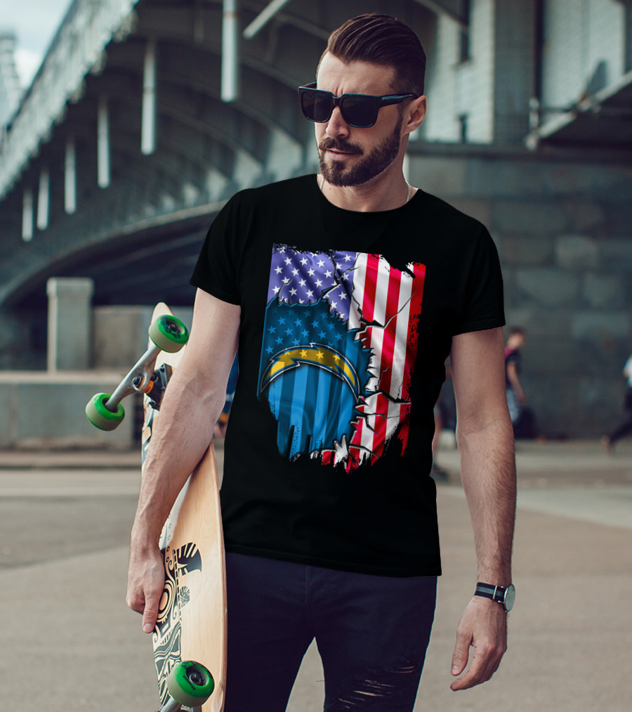 American Flag Los Angeles Chargers Logo Fusion T-Shirt
