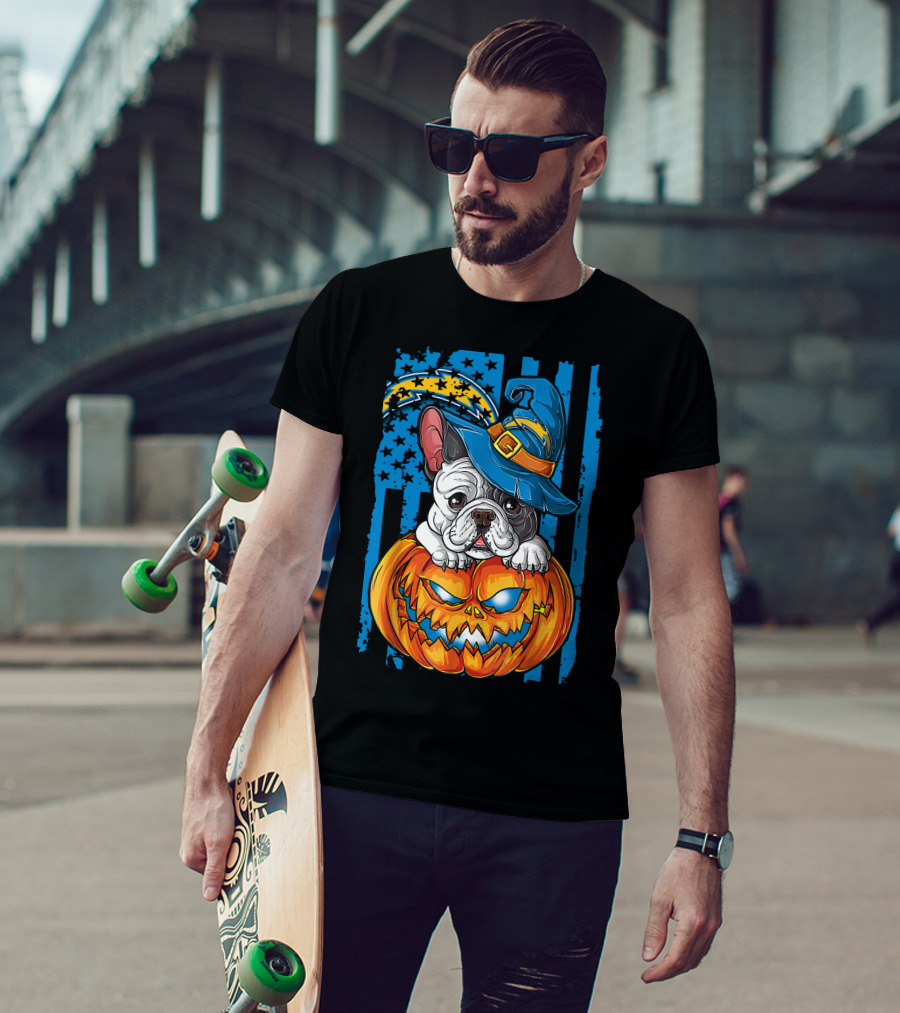 Hlw Bulldog Halloween Pumpkin Los Angeles Chargers Stars Hat T-Shirt