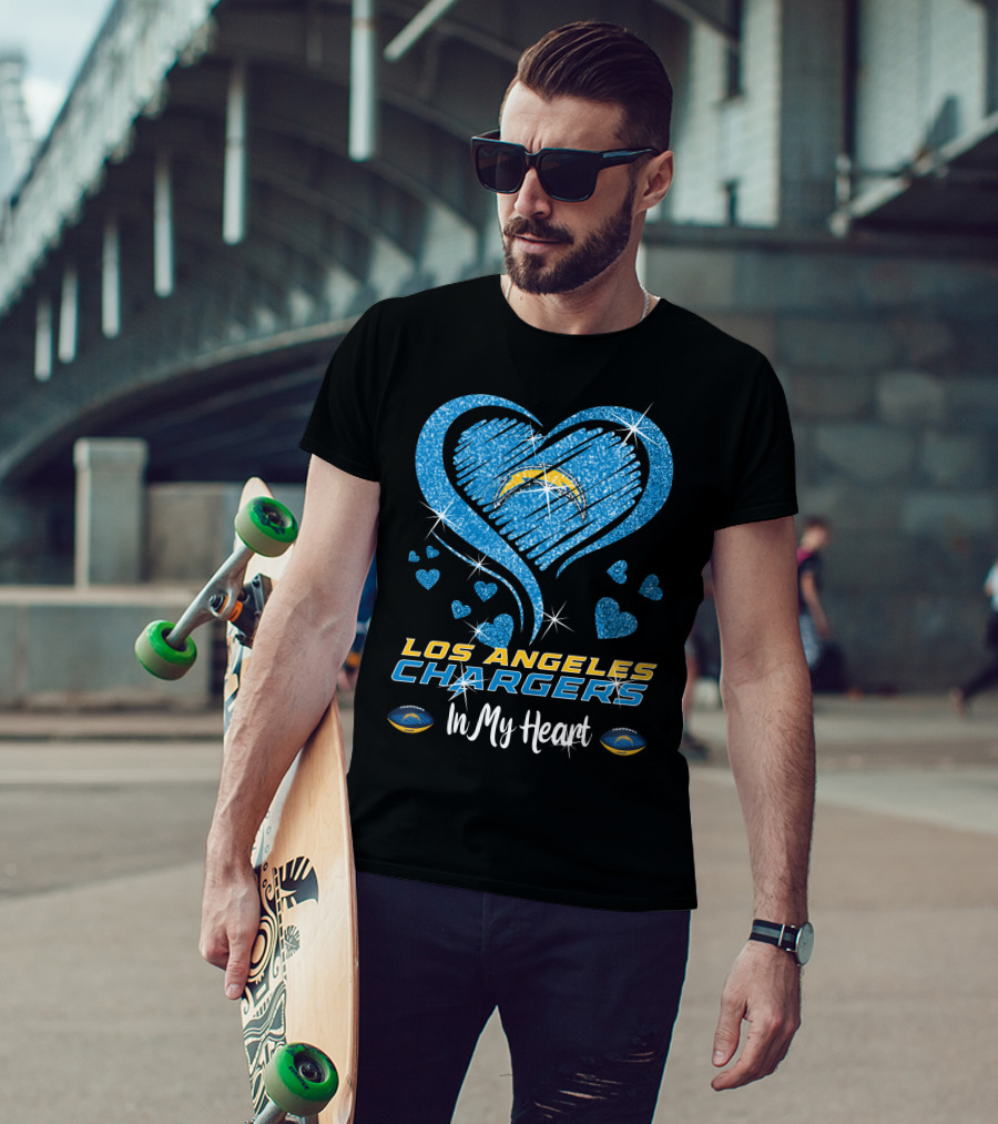 Los Angeles Chargers In My Heart Sparkling Blue Heart T-Shirt