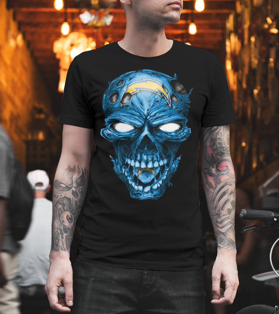 Skull Los Angeles Chargers Lightning Bolt Blue Halloween T-Shirt