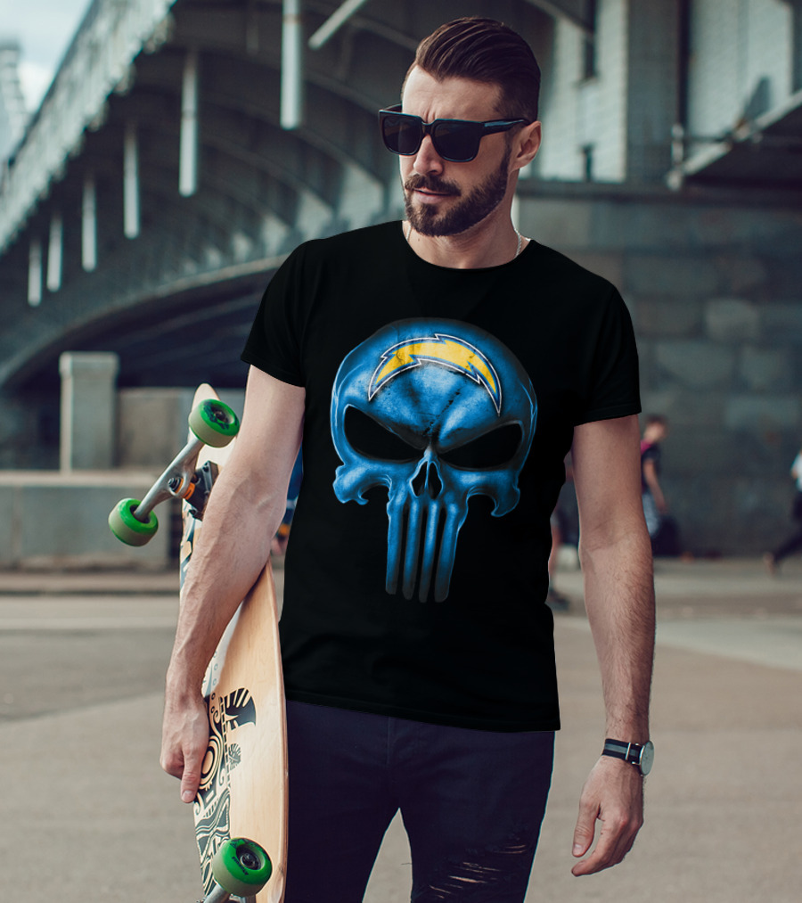 Skull Los Angeles Chargers Blue Punisher T-Shirt