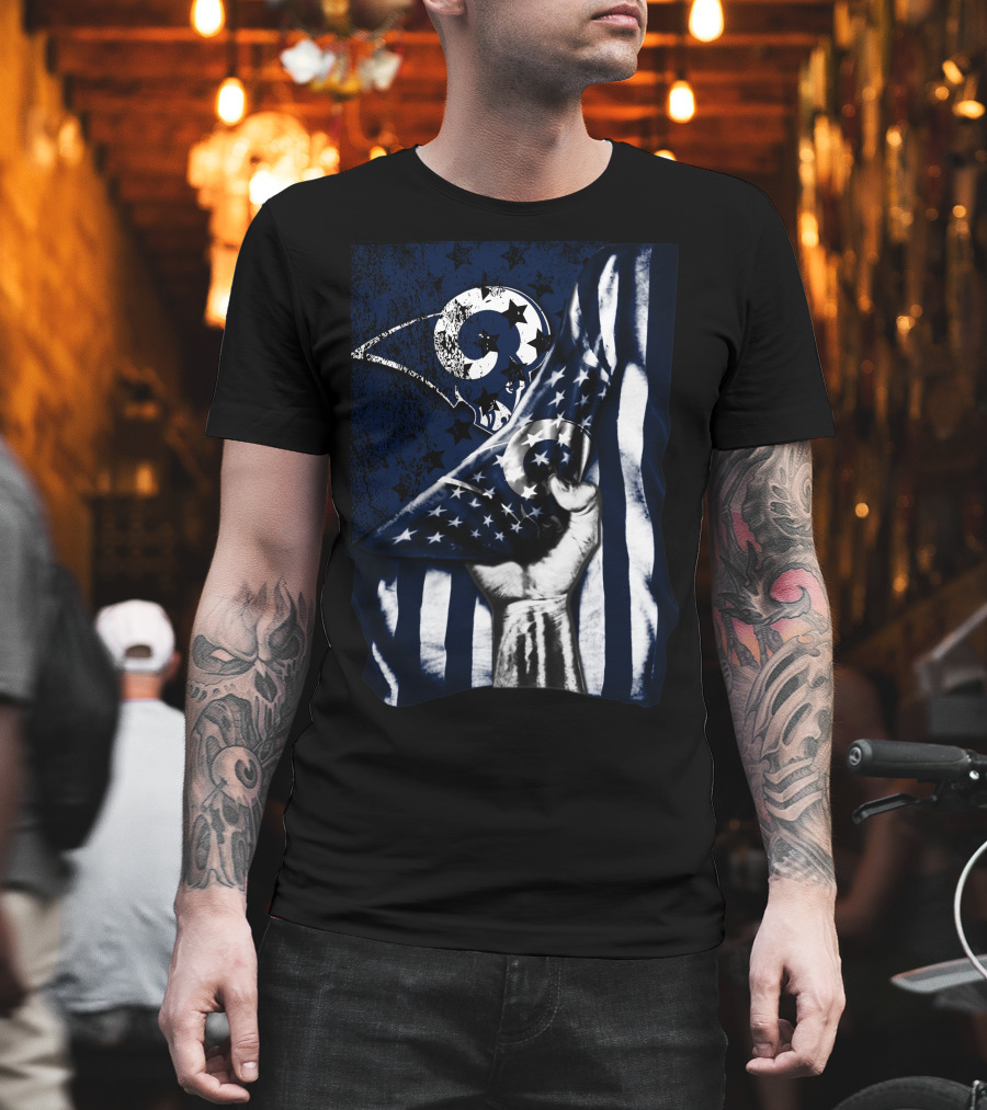 Los Angeles Rams American Flag Stars and Stripes Hand T-Shirt