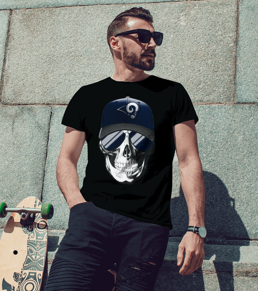 Los Angeles Rams Skull With Hat And Sunglasses T-Shirt