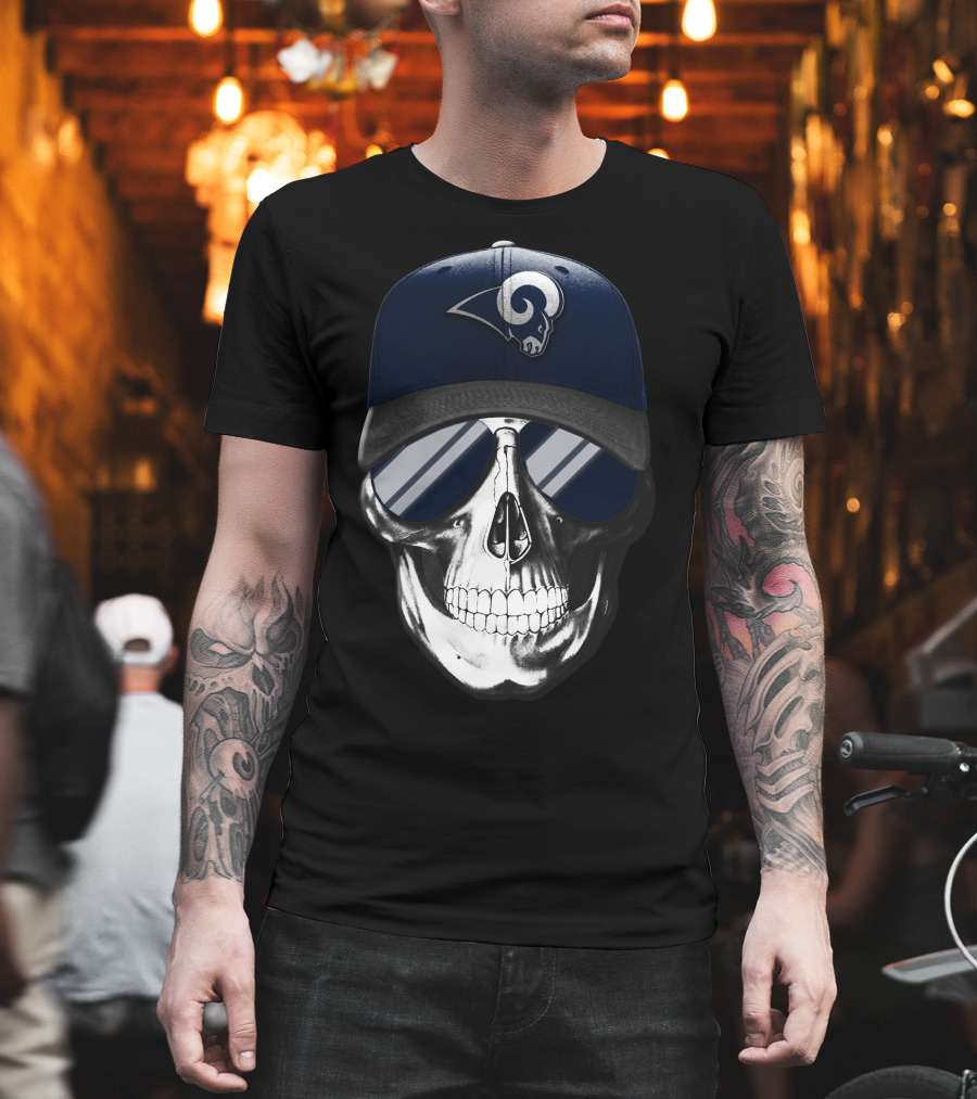 Los Angeles Rams Skull With Hat And Sunglasses T-Shirt