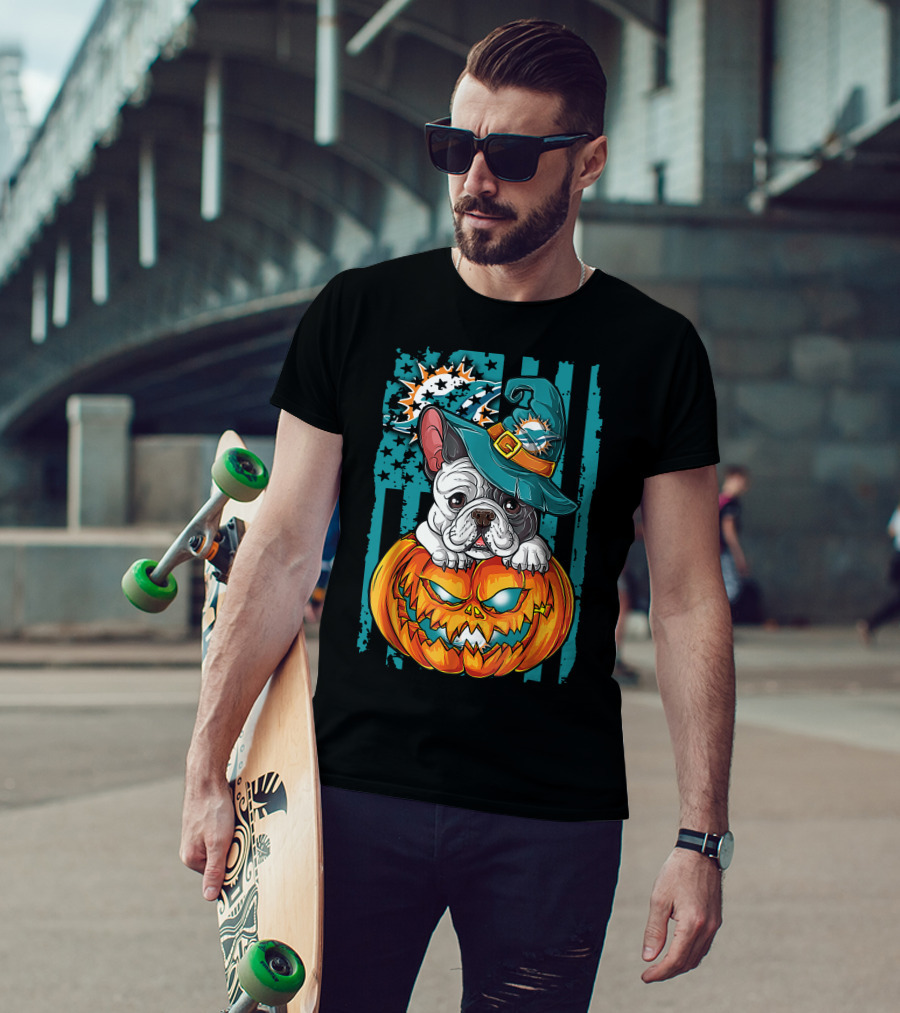 Hlw Bulldog Miami Dolphins Halloween Pumpkin Magic T-Shirt