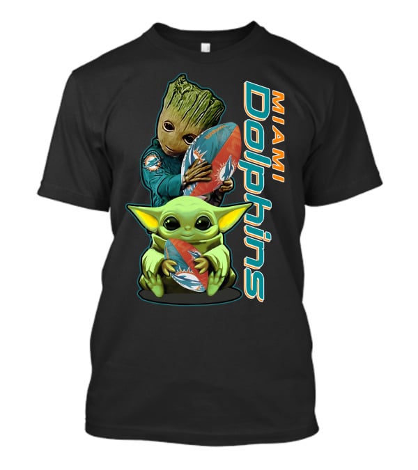 Groot And Baby Yoda Miami Dolphins Football Fan T-Shirt