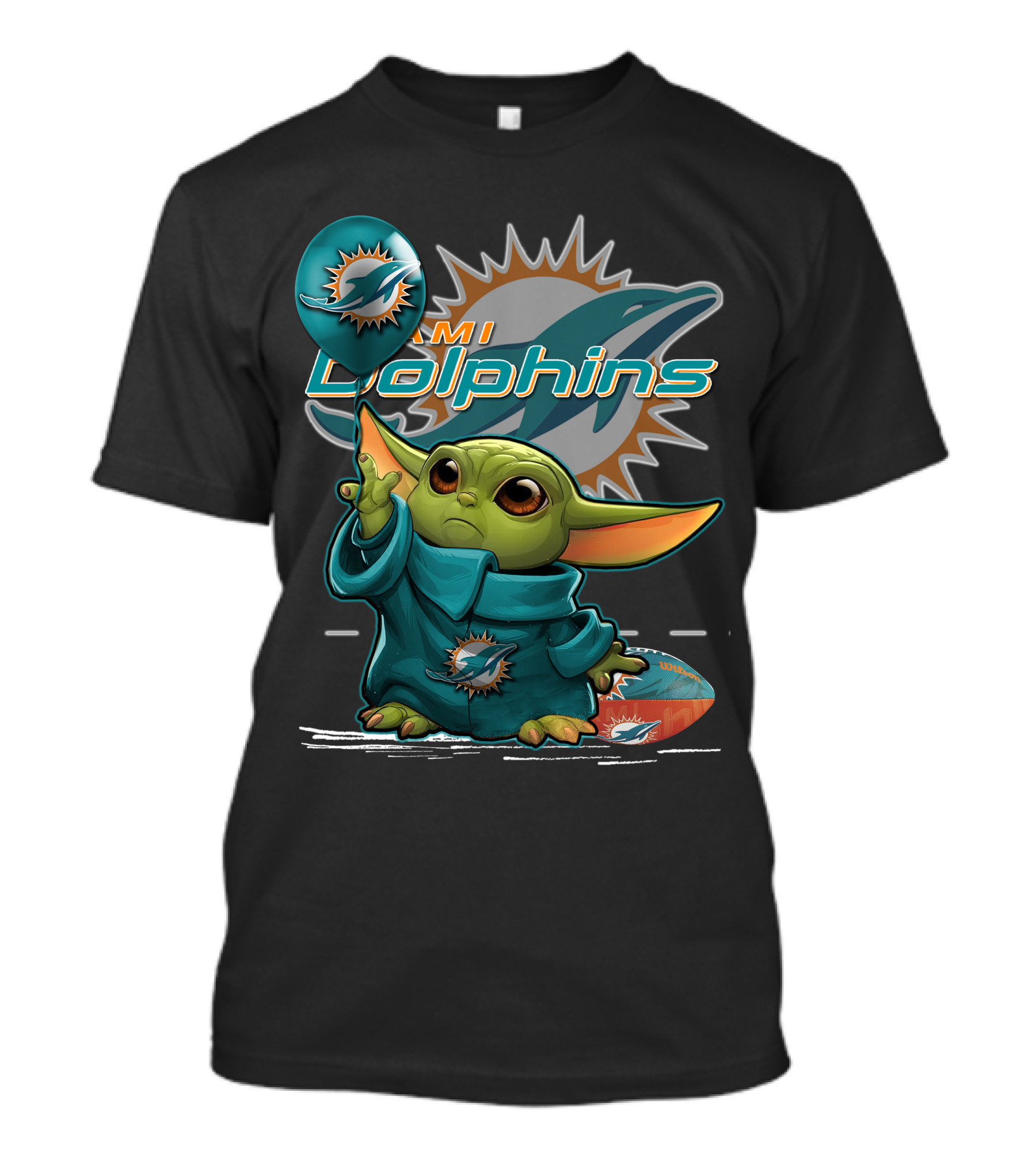 Yoda Holding Miami Dolphins Football And Balloon T-Shirt