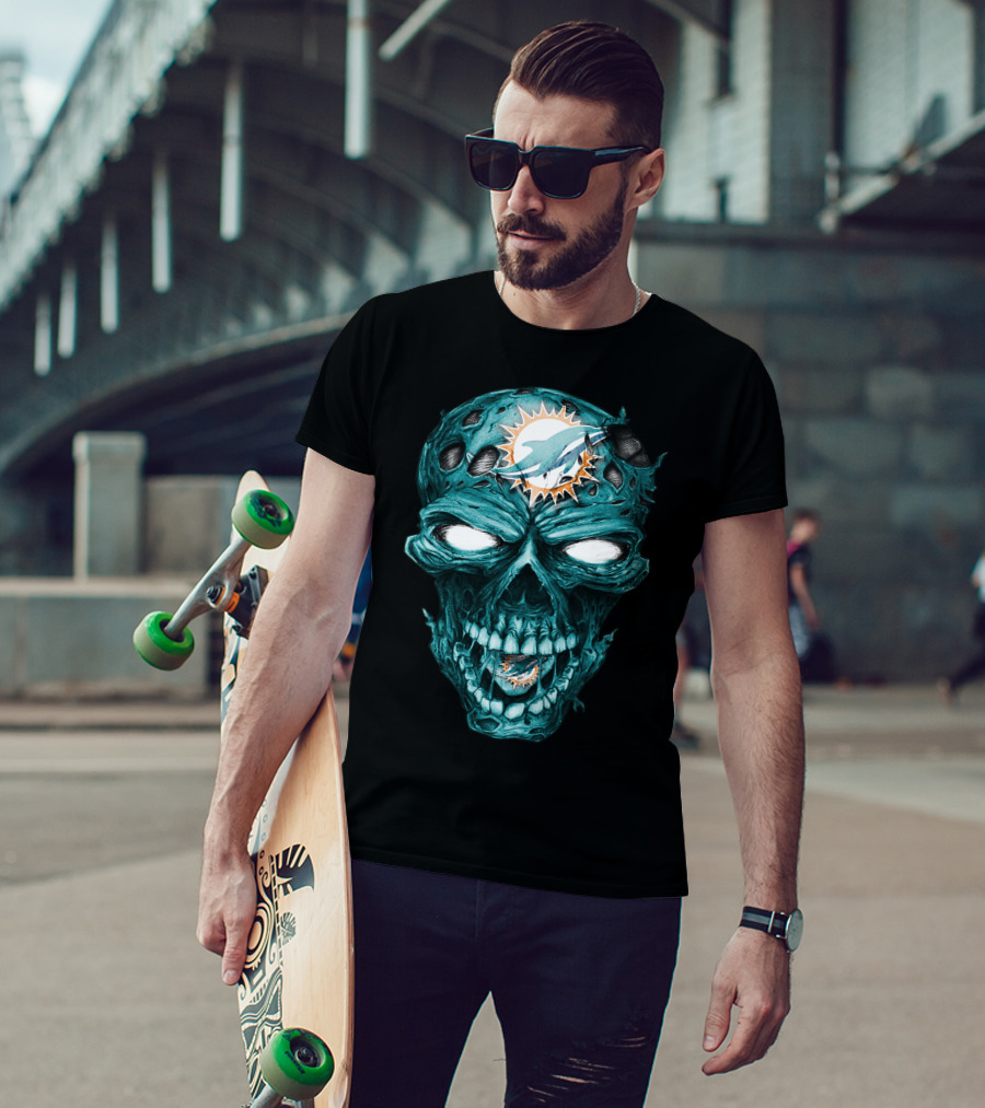 Skull Miami Dolphins Zombie Head T-Shirt
