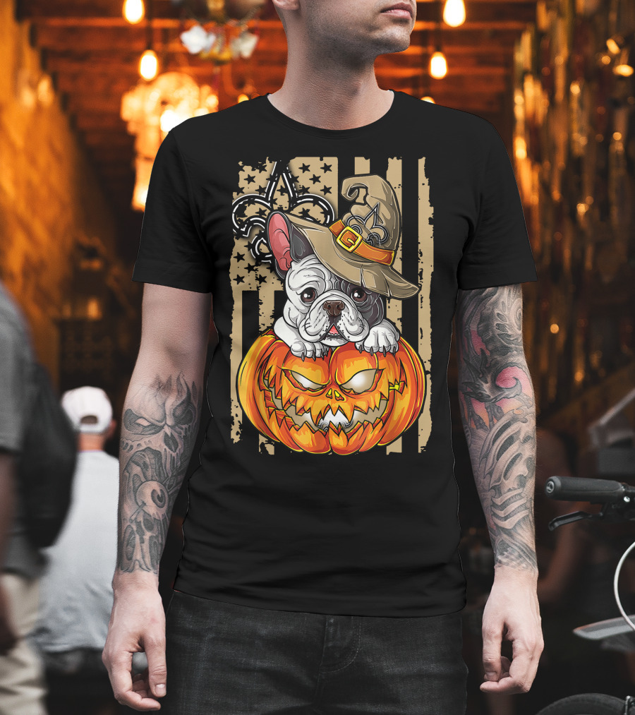 Hlw Bulldog New Orleans Saints Halloween Pumpkin Fleur-de-Lis T-Shirt