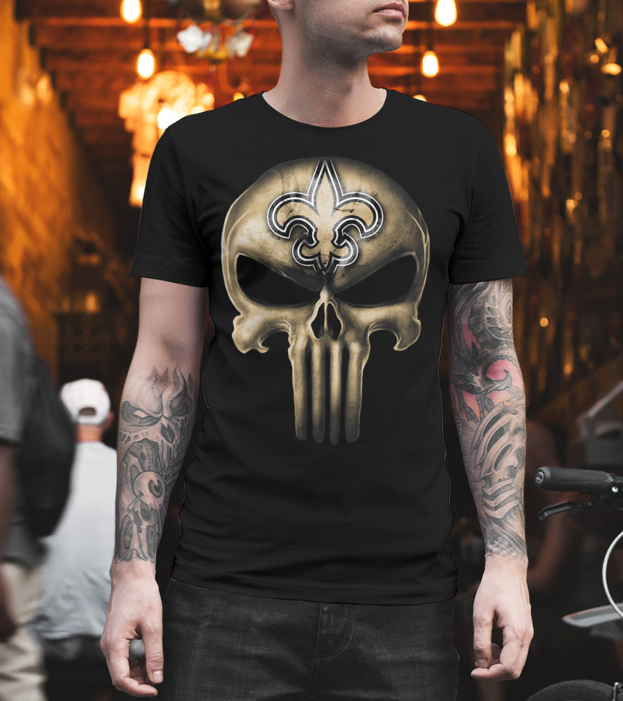 Skull V3 New Orleans Saints Fleur-de-Lis Punisher T-Shirt
