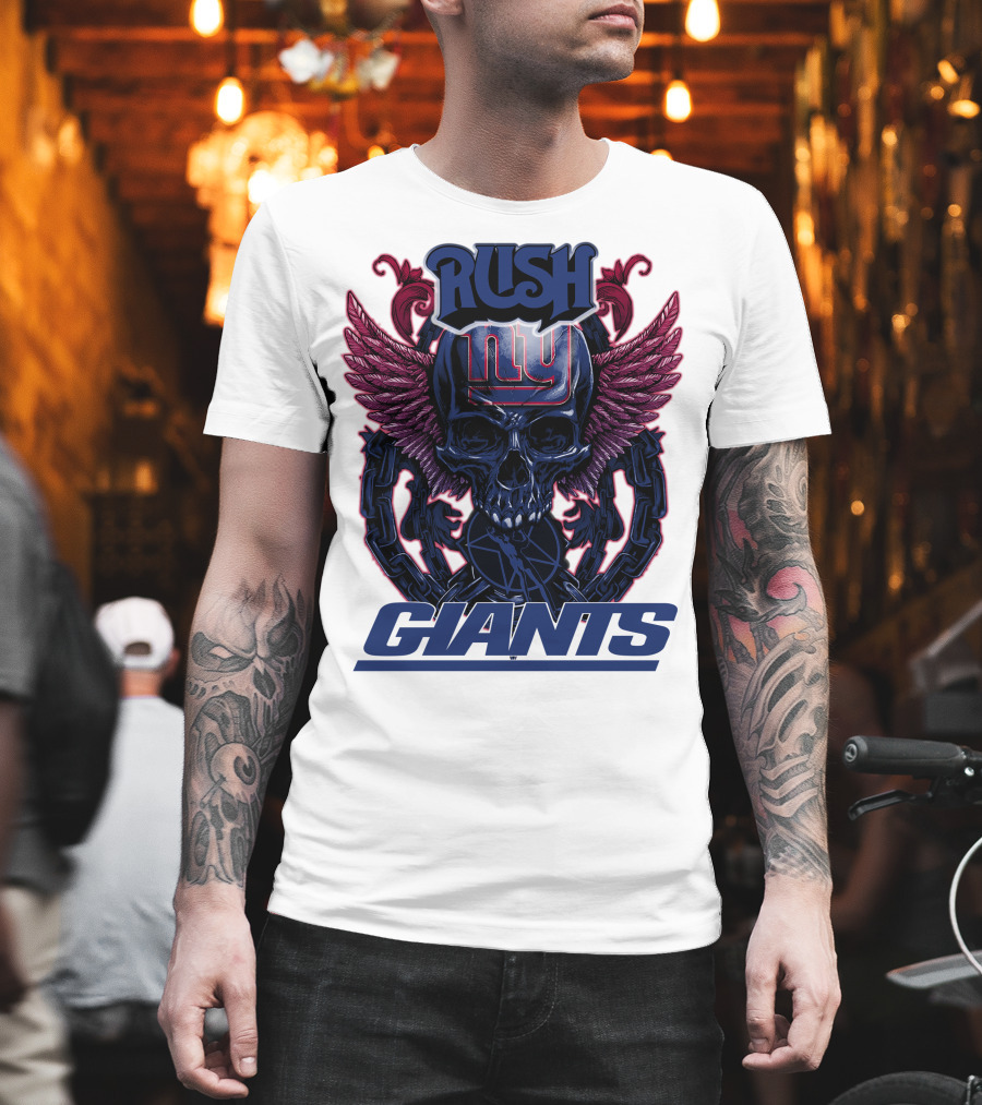 Rush New York Giants Skull with Wings and Chains T-Shirt