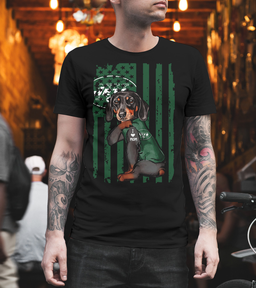 Dachshund I Love Mom New York Jets Football Fan T-Shirt