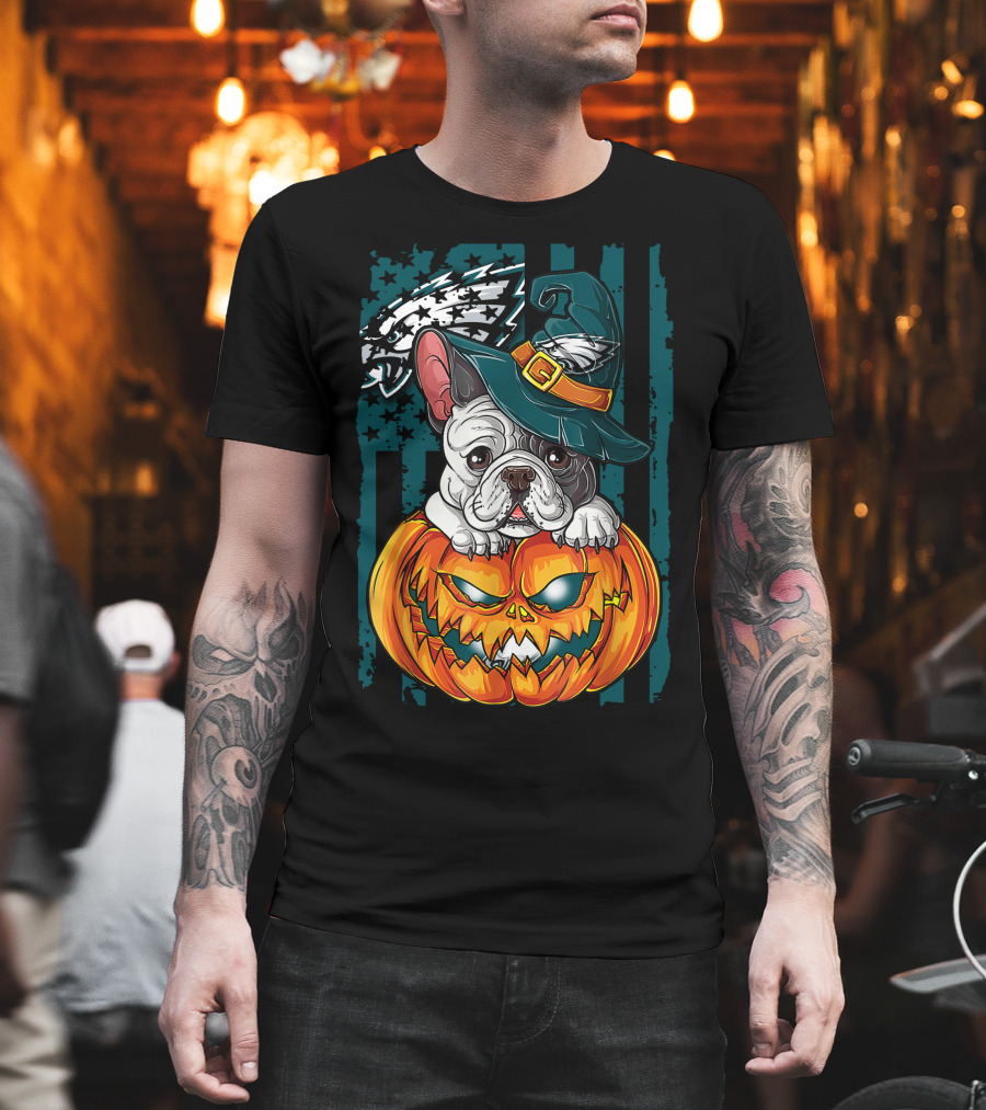 Hlw Bulldog Halloween Philadelphia Eagles Pumpkin T-Shirt
