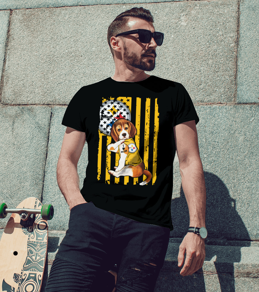 Beagle I Love Mom Pittsburgh Steelers T-Shirt