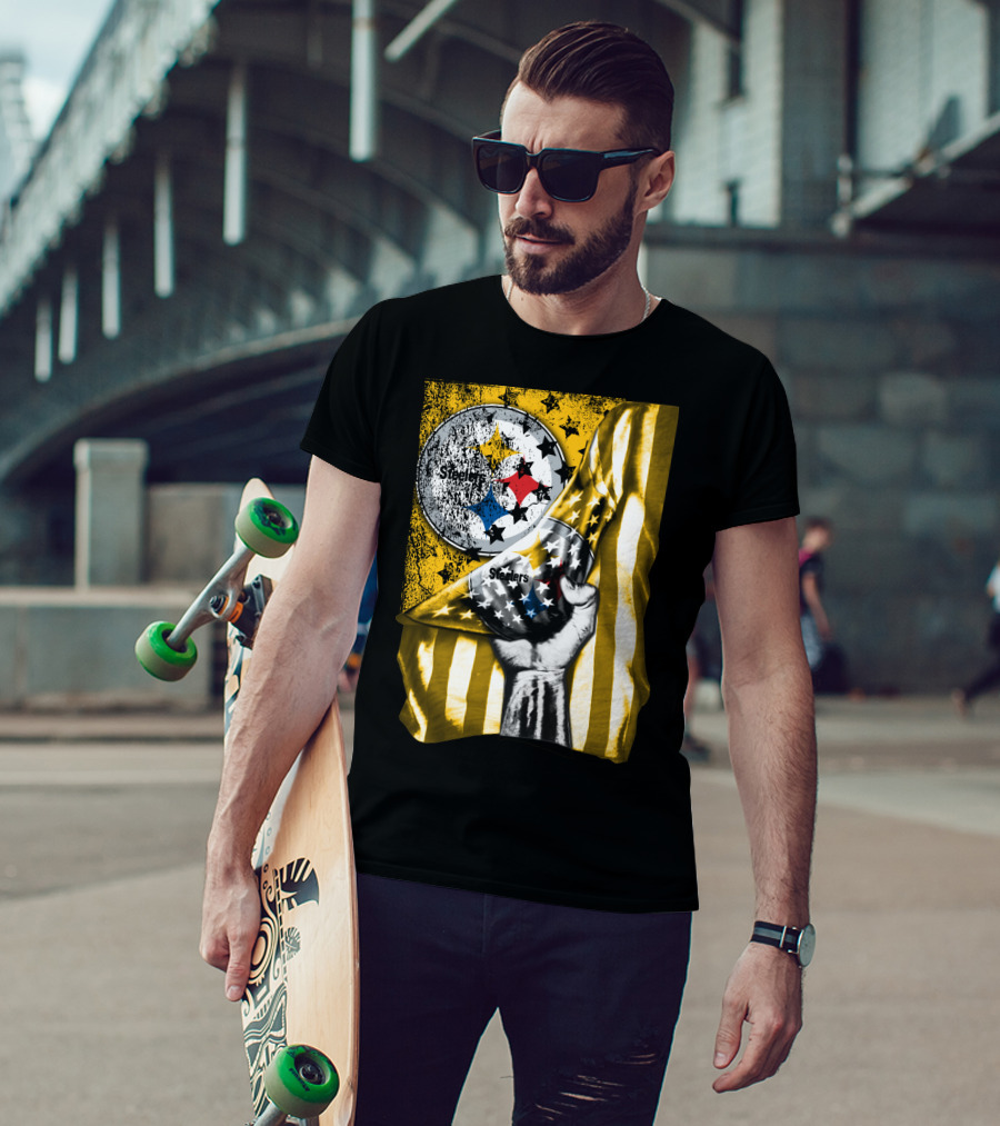 Steelers Logo Hand Yellow And Black Stripes Flag Pittsburgh Steelers T-Shirt