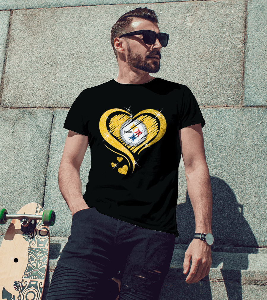 Pittsburgh Steelers Heart Diamond Sparkle T-Shirt