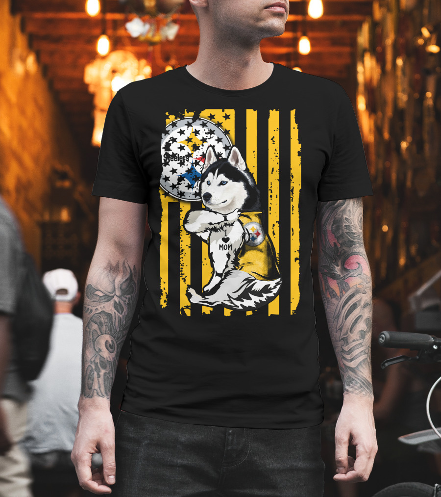 Siberian Husky Steelers Mom Fan Art with Pittsburgh Colors T-Shirt