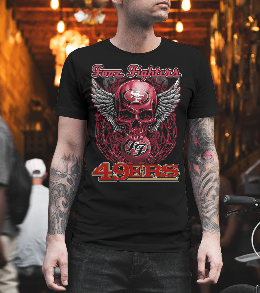 Fooz Fighters SF 49ers Skull Wings Chain T-Shirt